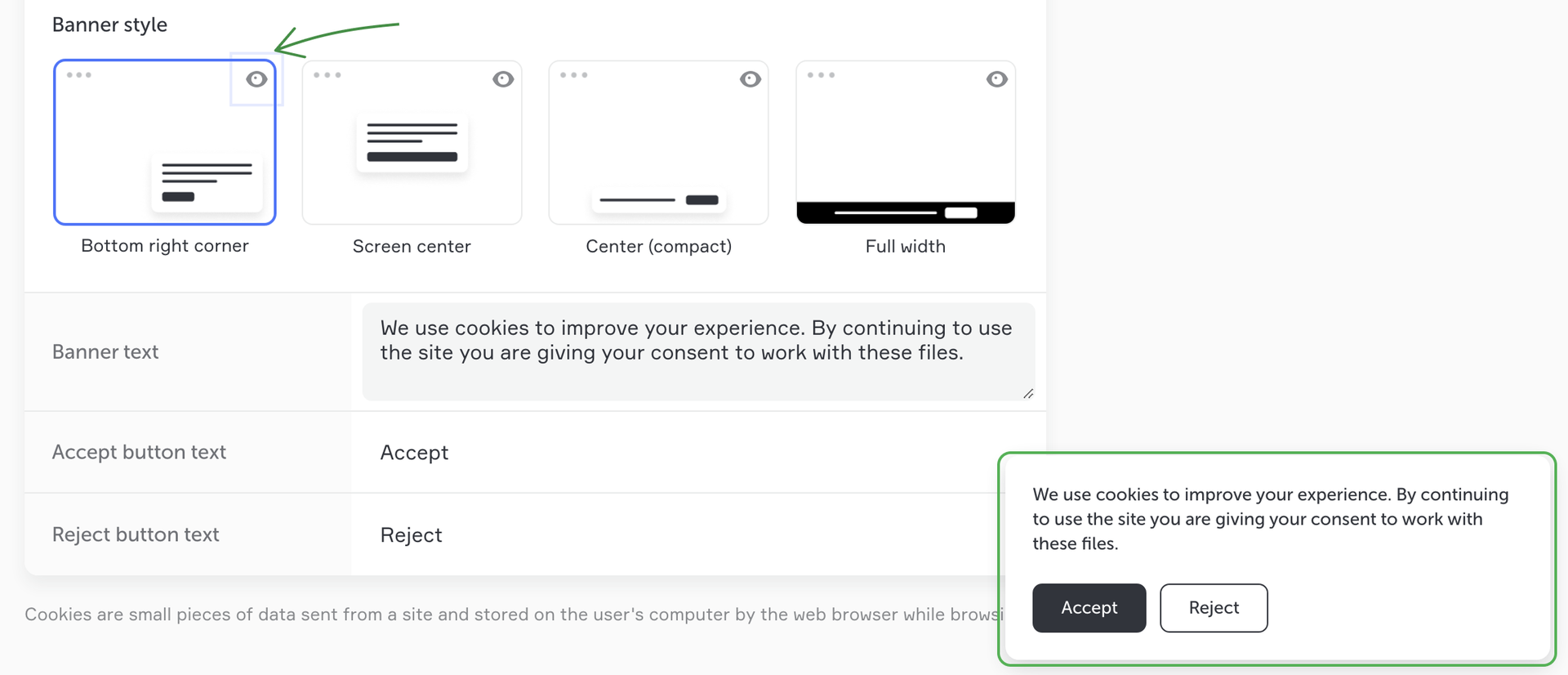Cookie banner styles