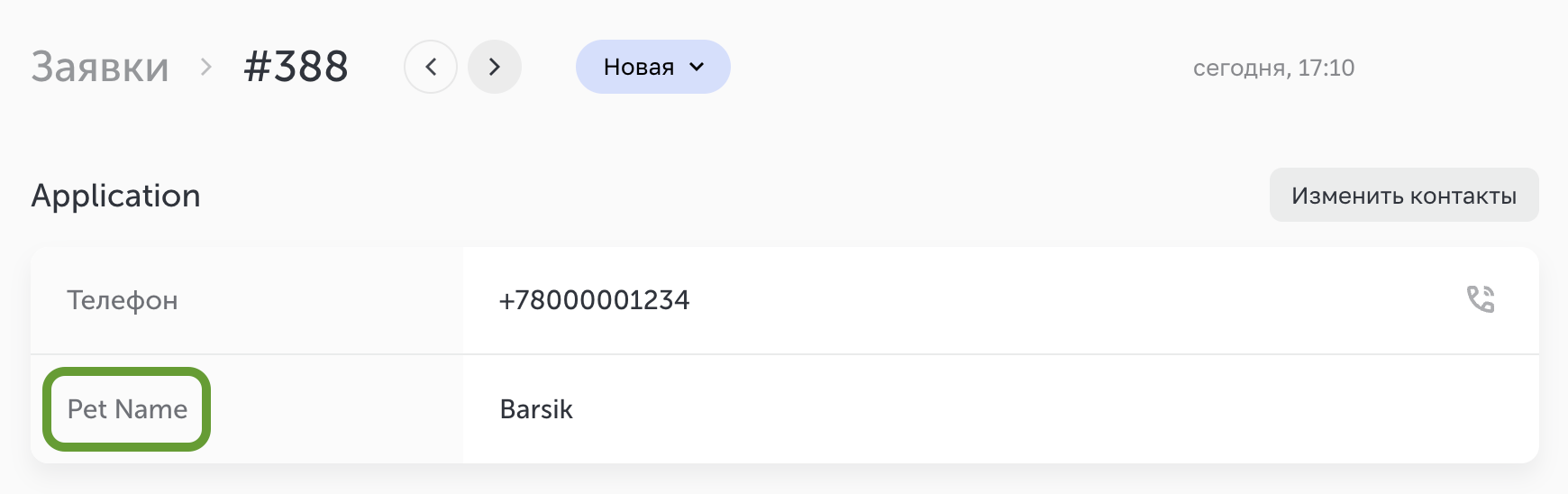 Как выглядит атрибут name в заявке