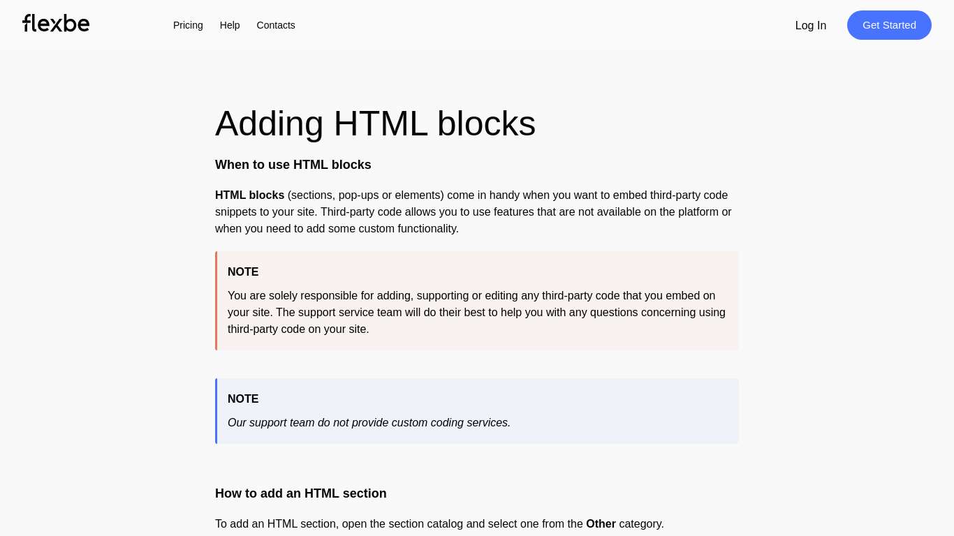 Adding HTML blocks