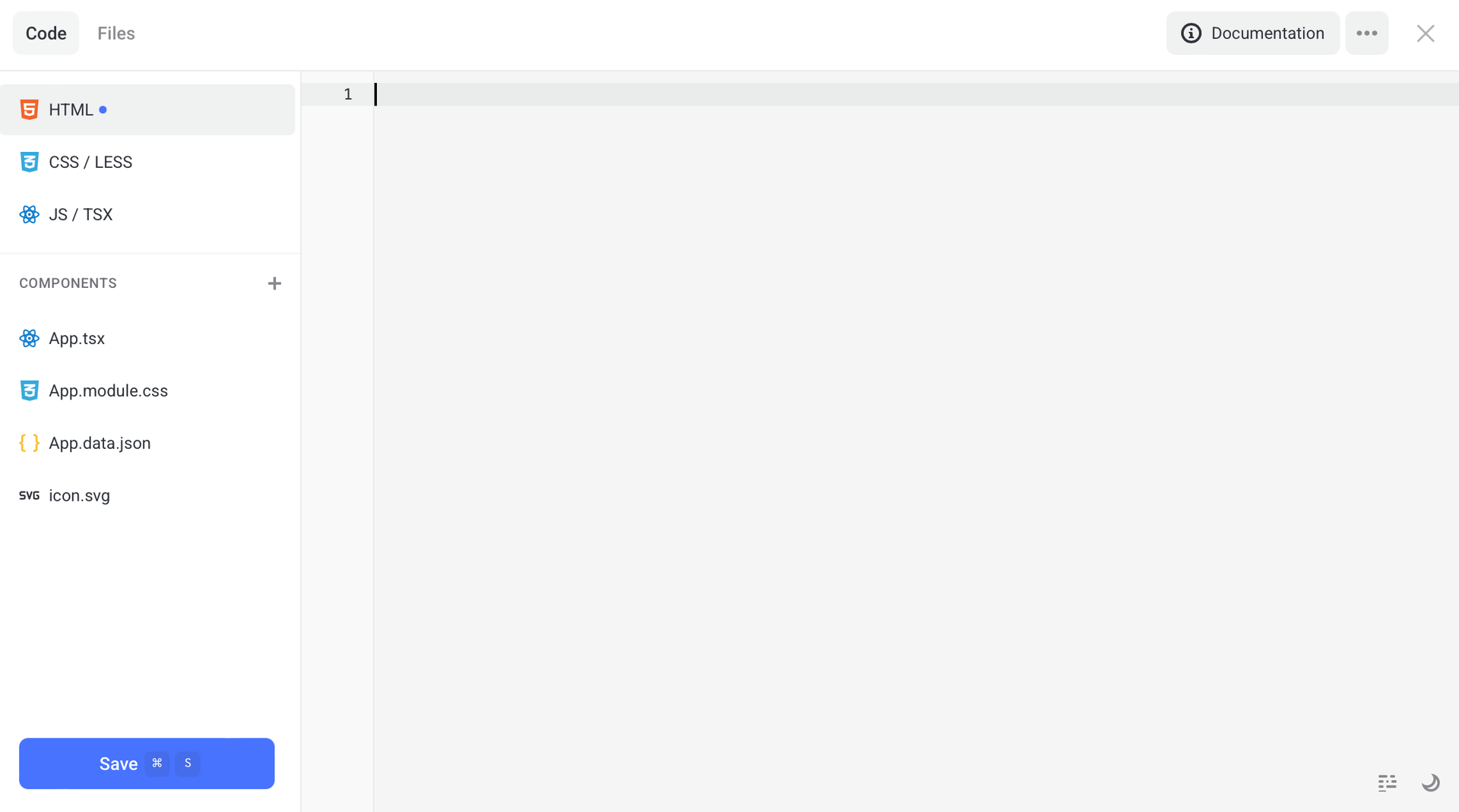 HTML editor window with added React components