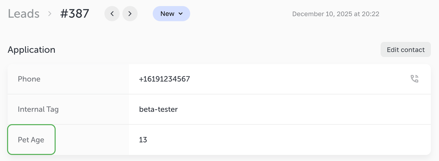 Displaying fields sent to the lead