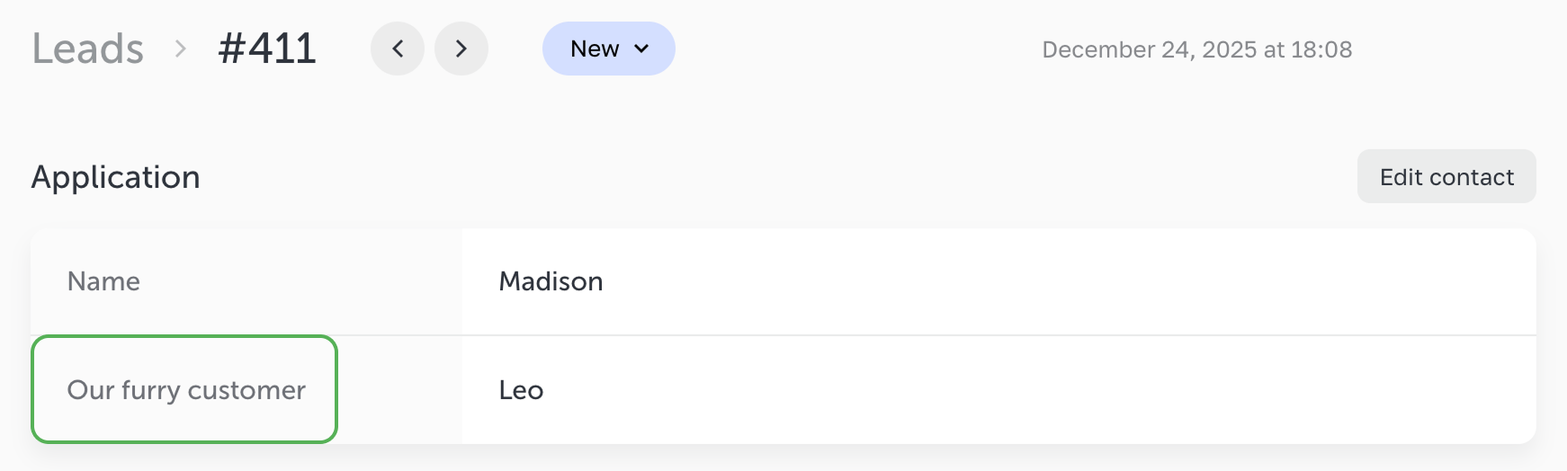 The way the `data-name` attribute appears in the lead